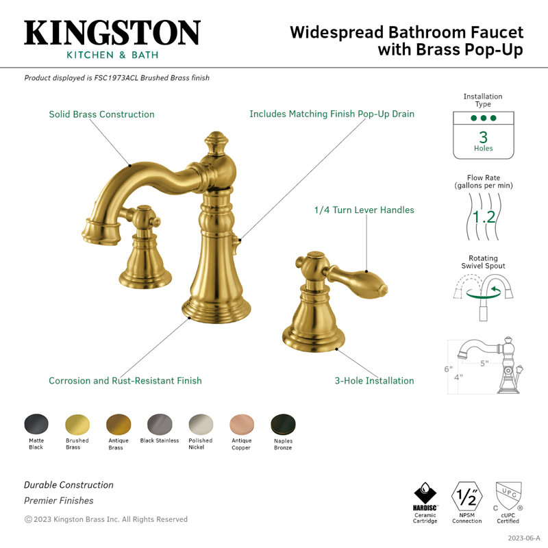 Robinet de salle de bain espacé Kingston, Cuivre antique