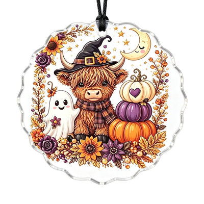 Halloween Decor Halloween Window Suncatcher Hanging Acrylic Decor Pumpkin Witch Ghost  Cow   Sign Wall  Home Festival Party Gift