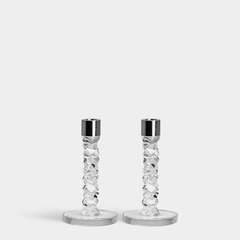 Carat Crystal and Chrome Tabletop Candlestick Set