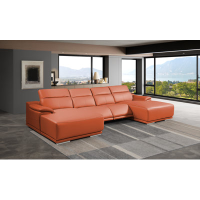Canapé modulaire DivanItalia Camel en cuir italien 4 pièces avec 2 fauteuils inclinables électriques et appuis-tête réglables