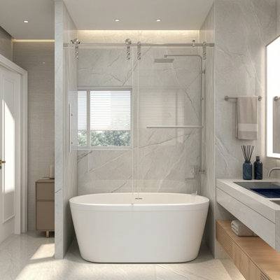 56 à 60 po X P 66 po Porte de baignoire coulissante sans cadre avec verre trempé Nano-Coated H