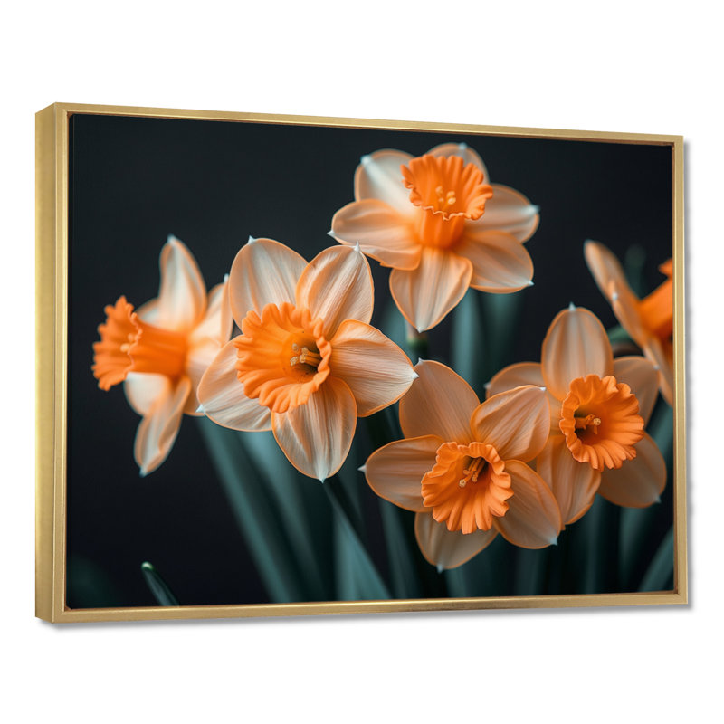 Gaige - jonquilles, impression d'art mural, Cadre flottant doré, H 12 po x l 20 po