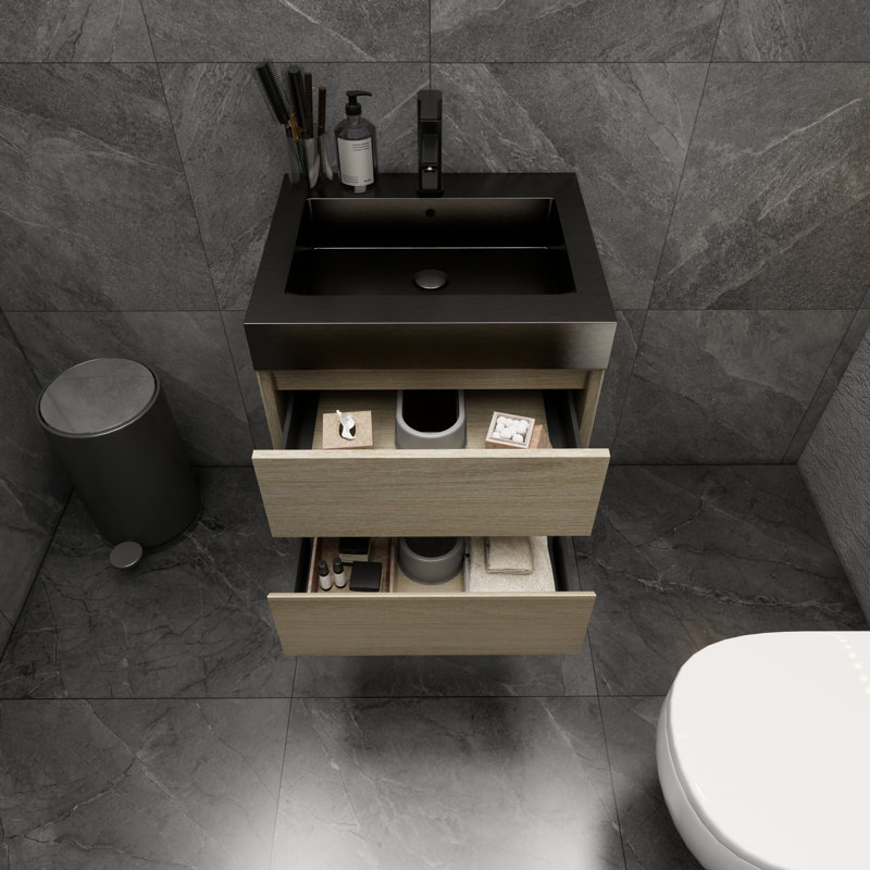 Golitz 23.5'' Single Bathroom Vanity with Stainless Steel Top, Coffee