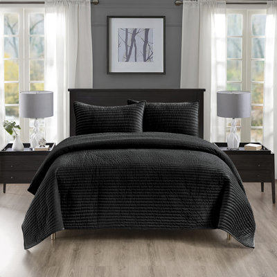 Ensemble de courtepointe en velours noir Pointehaven