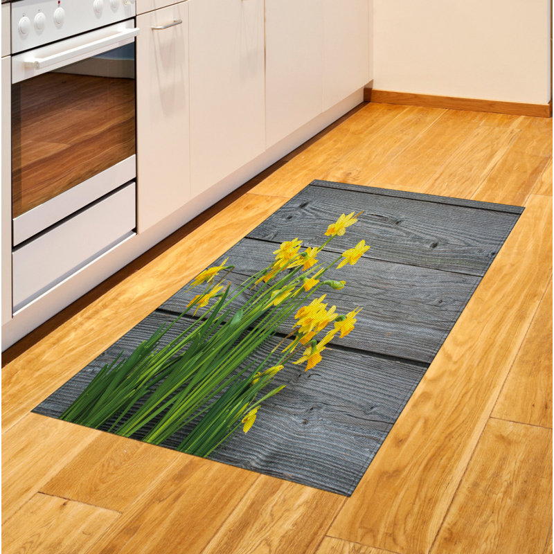 Yellow Flower High Density Long Fiber Poly Threads Decorative Area Rug Carpet, Rectangle 2'7" x 5'