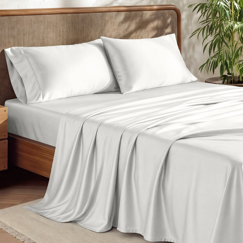 Sheet Set - Rayon from Bamboo, Queen Sheet Set with 2 Pillowcases, Antique White