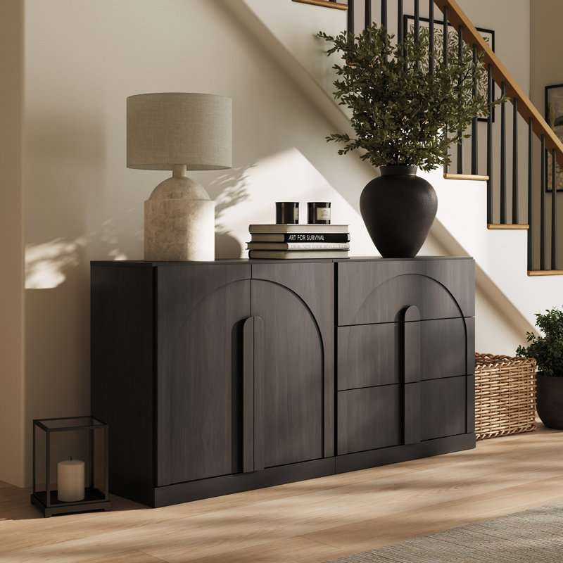 Modular 2Pcs Sideboard Cabinet w/Shelf and 3 Drawers, Ebony, Bijou Ebony BC