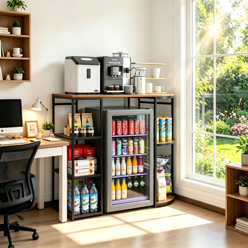 Mini armoire de réfrigérateur, tablettes de réfrigérateur avec prise de courant, Brun