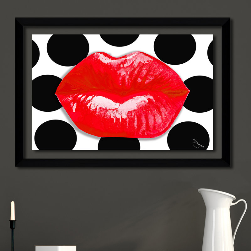 «Pucker Up 3», impression sur toile, H 21,5 po x l 27,5 po x P 0,75 po, Cadre noir, Tapis transparent