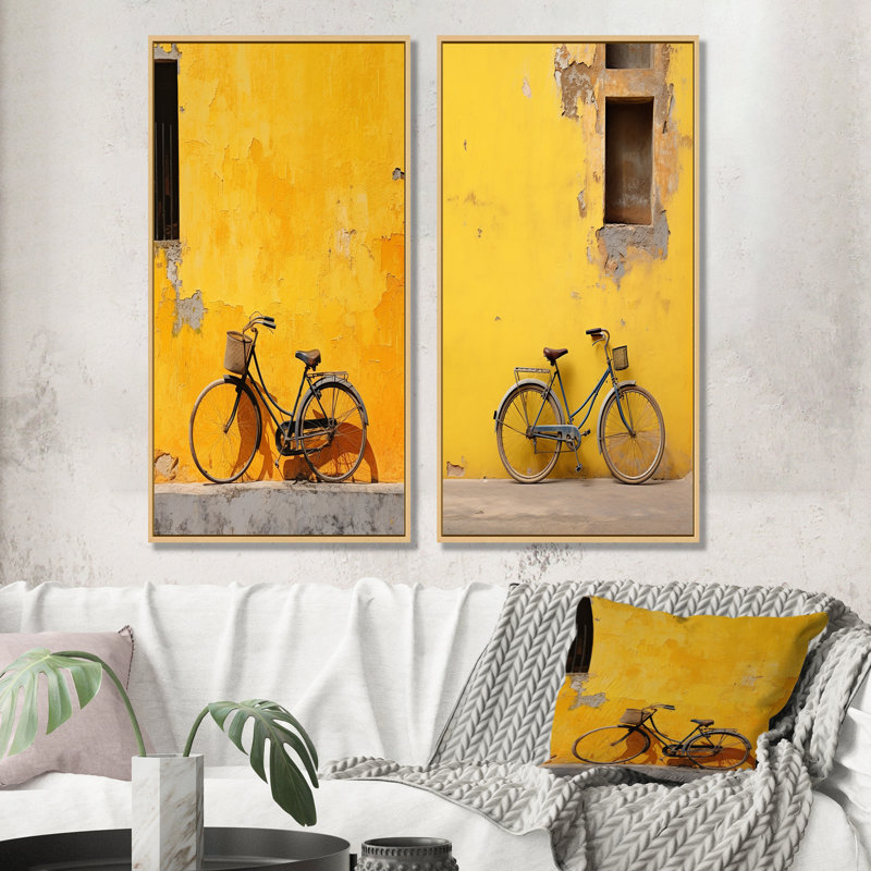 Lemon Leisure Bicycle - ensemble de 2 reproductions d'art mural de bicyclette, Encadrement brun, H 40 po x l 41 po