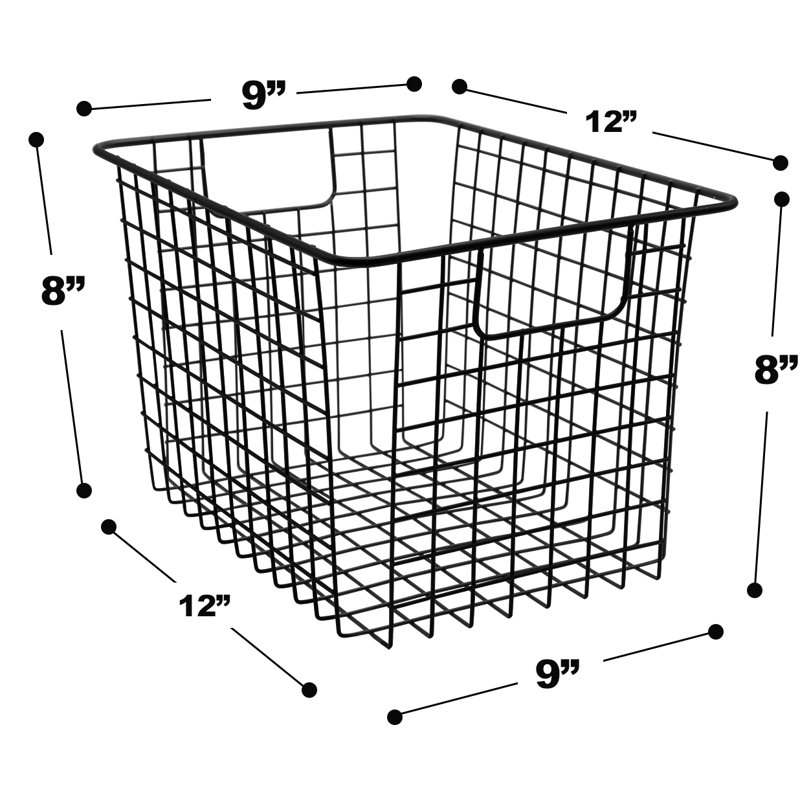 Sorbus 2-Pack Metal Wire Baskets Storage Bins, Black, Black, 5.6" H x 12" W x 9" D, 2