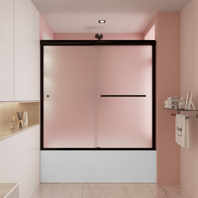 55" to 59" W 56" H Double Sliding Semi-Frameless Tub Door with Frosted Glass