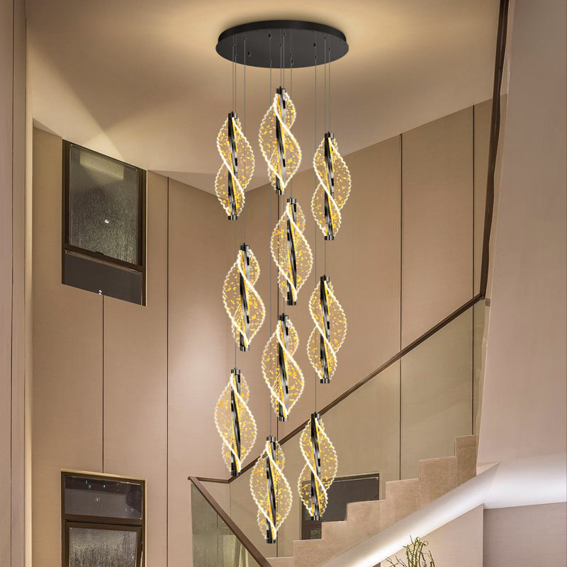 Lustre 10 lumières à DEL pour plafonds hauts et escalier - noir, Matte Black
