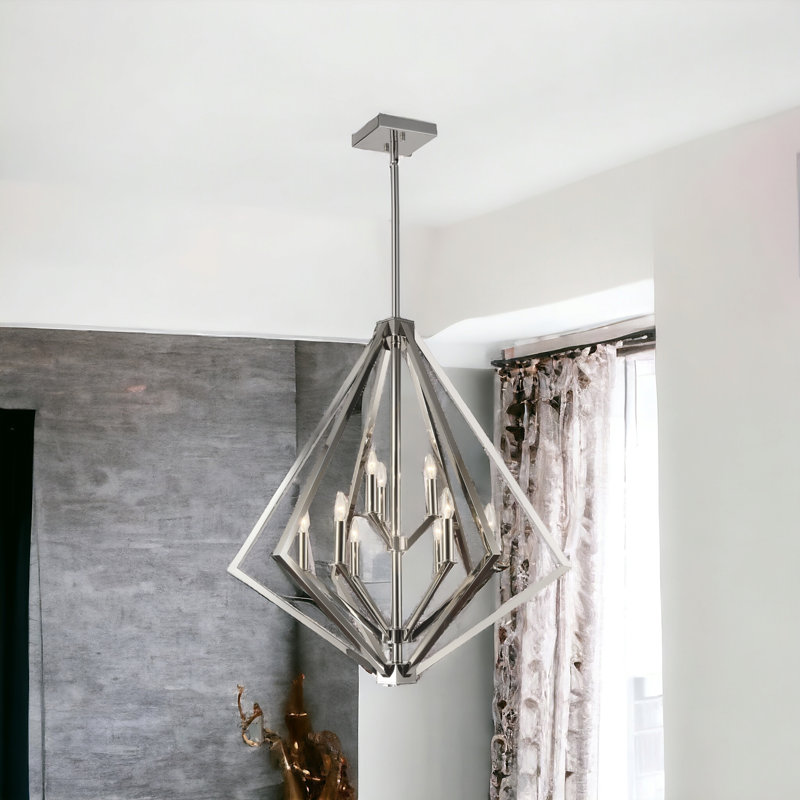 Lustre géométrique à 9 lumières Myrra, Nickel poli