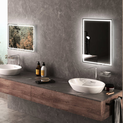 Bathroom Mirror With Dimmable Led - 3 Color Options & Memory Function, Touch Control, Adjustable Brightness Color, Tempered Glass, Wall Mount, Ip44 Waterproof, 31.5"x23.5"x1.5 Choices Feature,