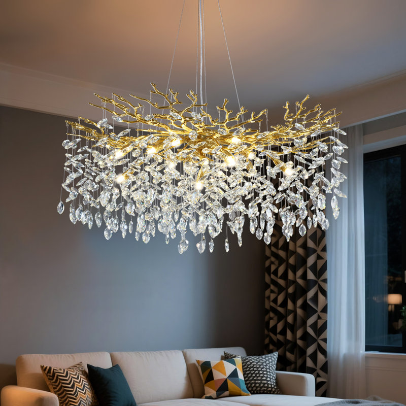 Lustre linéaire en cristal 39 po, Doré