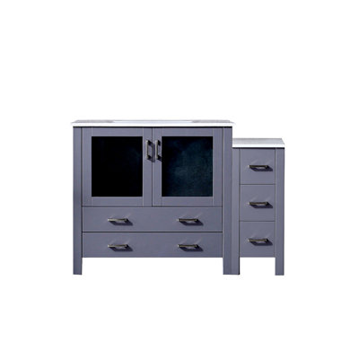 Dark Grey Single Bath Vanity 48 In. W X 18.25 In. D, With Side Cabinet, And White Ceramic Top