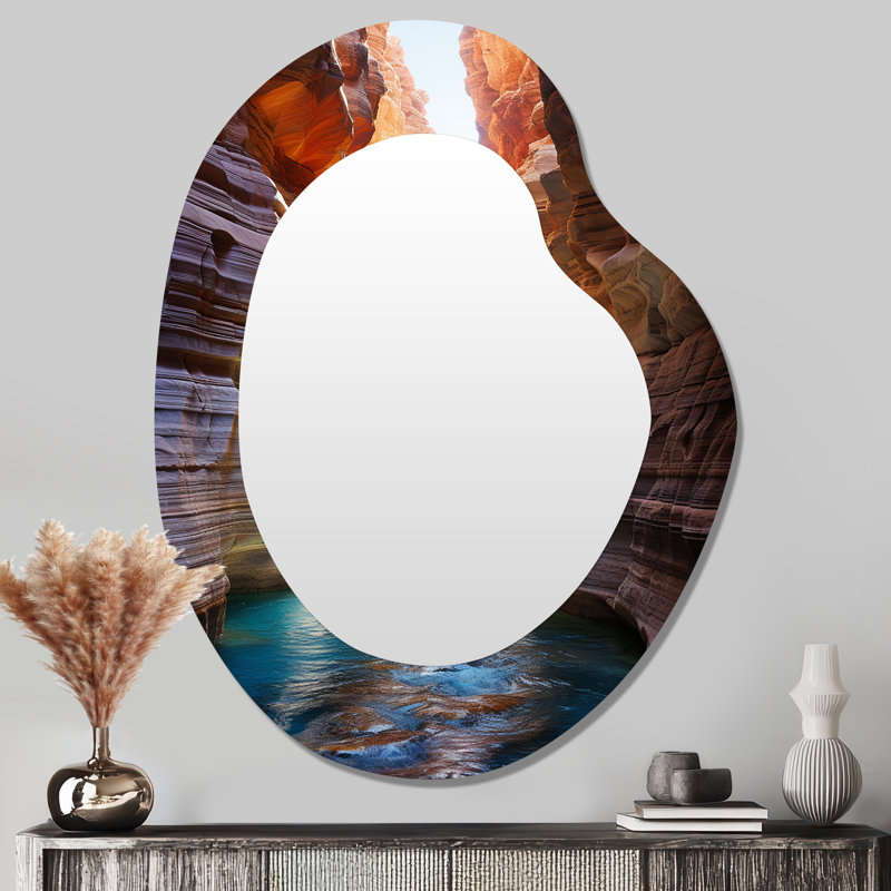 Canyon Antelope Turquoise Drips - miroir décoratif de forme unique Canyon, miroir mural asymétrique traditionnel, impression d'art en métal