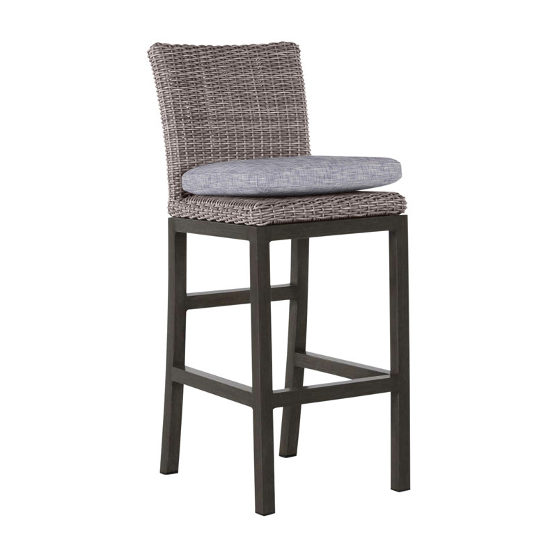 Rustic 30.5" Patio Bar Stool with Cushion, No Welt, Oyster, Verona Fossil