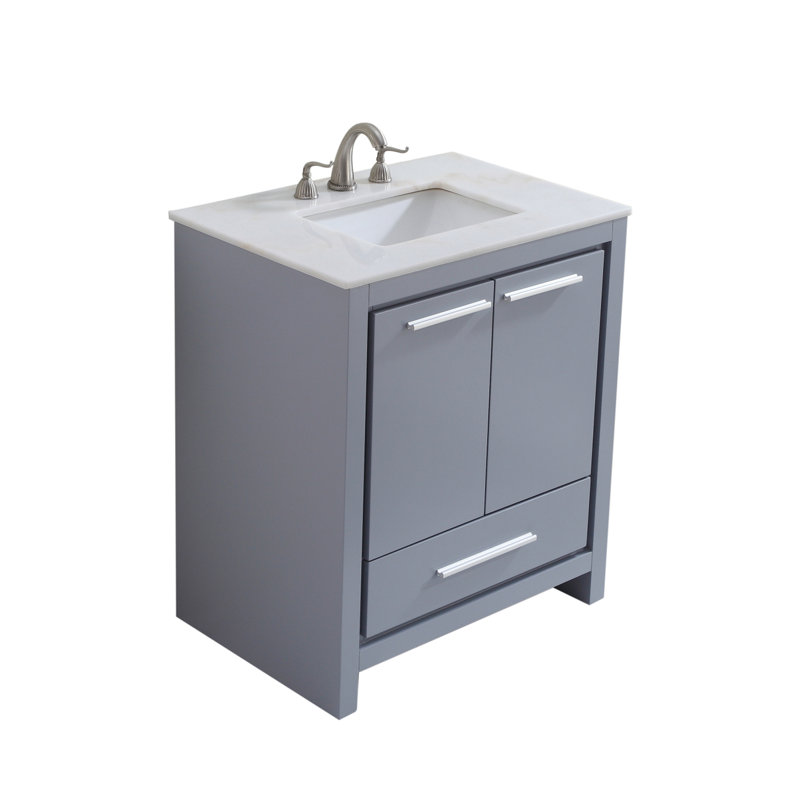 Chellie 30'' Single Bathroom Vanity with Top, Gray, Off-White