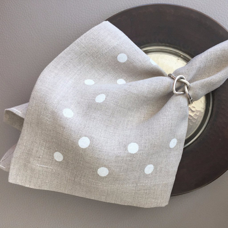 Belle Linen Square Napkins, Beige/White Dots