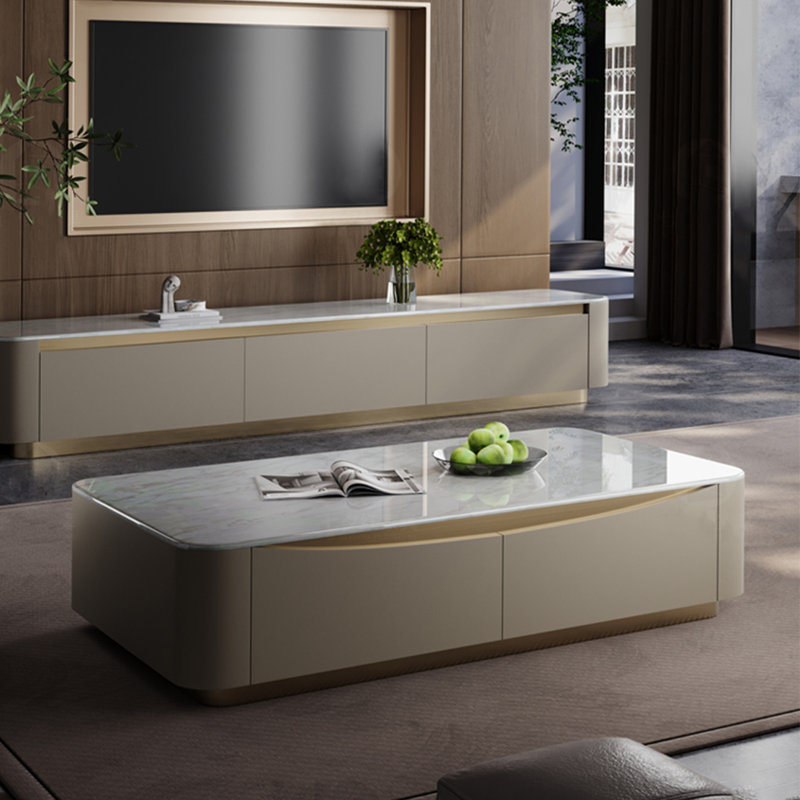 Table basse rectangulaire en marbre clair, H 15,7 po x L 55,1 po x l 27,6 po
