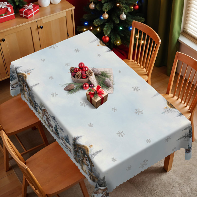 1pc Christmas Themed Print Tablecloth, Round/Rectangular Table Cloth, Mantel Para Mesa De Comedor, Xmas Decor, Holiday Party Indoor Dining Decor, Round Rectangle Christmas Table Cover, Festive Home Kitchen Accessory Gifts, Several Sizes Available