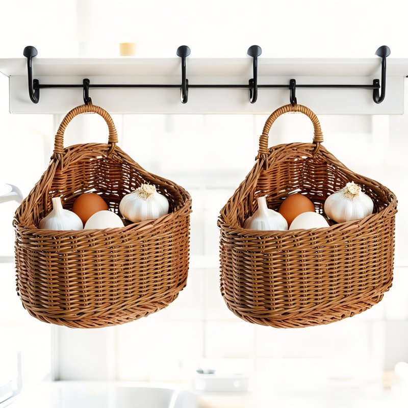 2 PACK Ginger Garlic Storage Basket Bread Basket Weaving Basket Egg Storage Kitchen Storage Holder, Dark Brown