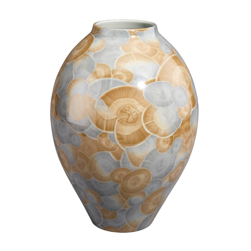Aery Decorative Vase, Printed Pattern Glossy Blue Ceramic, 12 Inch