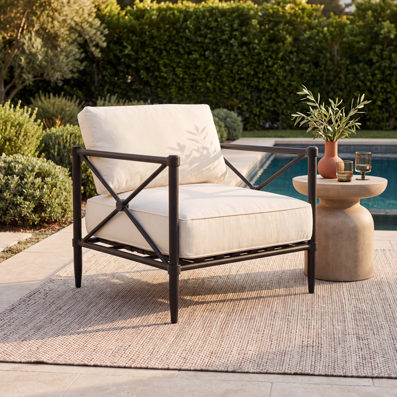 Odessa Patio Lounge Chair, Ivory Performance Fabric