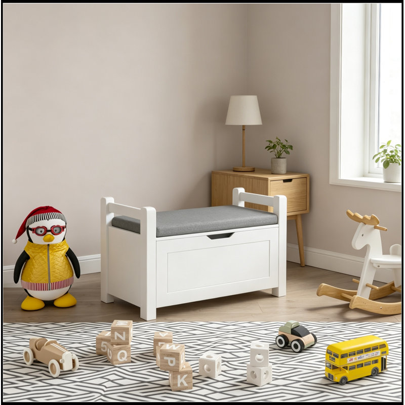 Banc avec rangement rabattable et siège souple, Blanc
