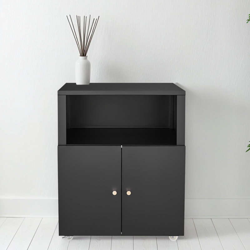 Modern Printer Stand With Locking Wheels And Filing Shelves,Open Storage Shelf For Letter/Legal/A4 Size Files, Black