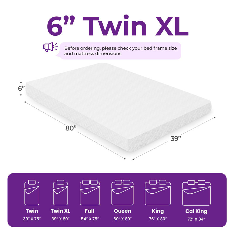 6" Medium Memory Foam Mattress, Twin XL