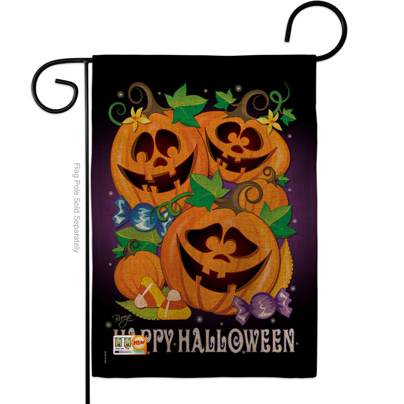 Drapeau de jardin à double face 18,5" breeze décoration g162049-db happy citrouilles en toile jute automne halloween