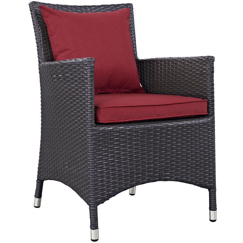 Espresso Red Wicker and Aluminum Outdoor Patio Armchair Set