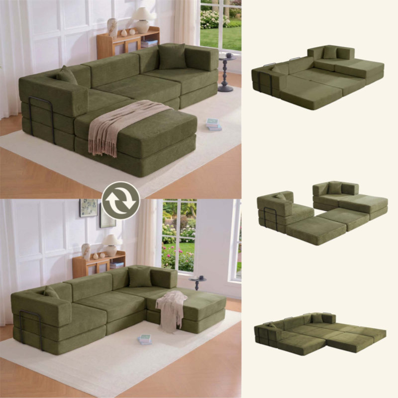 Canapé modulaire Corduroy, Velours côtelé vert