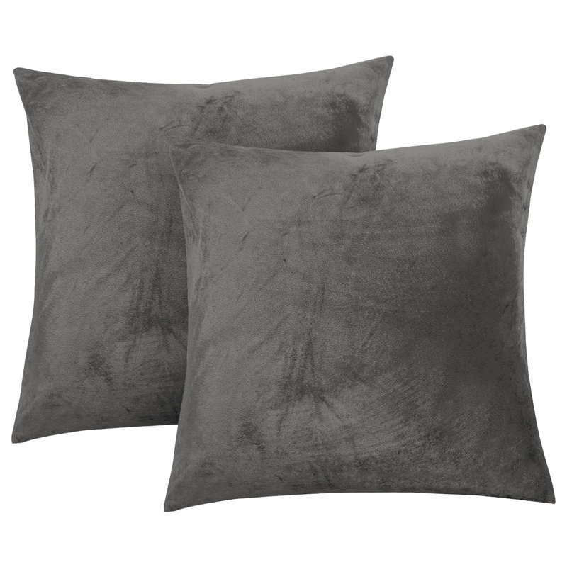 Aspire Homeware Square Plain Velvet Scatter Cushion Cover, Grey, Pack of 2
