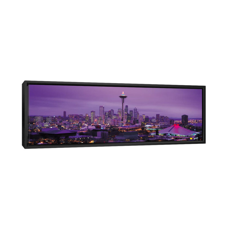 Cityscape panoramique avec horizon panoramique seattle, reproduction de photo sur toile en mauve, Toile tendue
