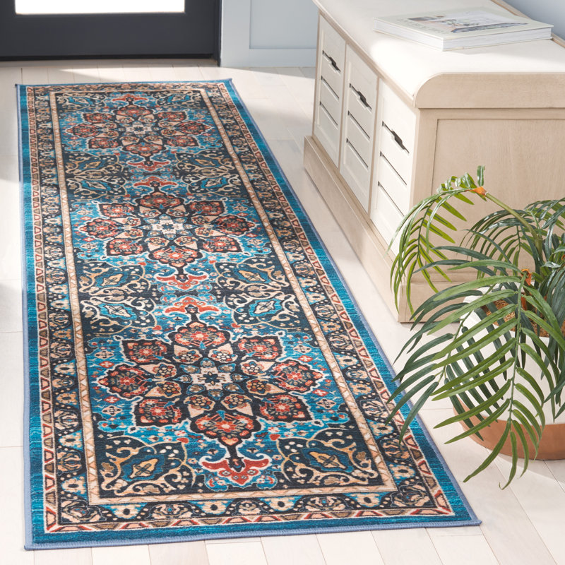 Manado Oriental Blue/Black Area Rug, Runner 2'2" x 9'