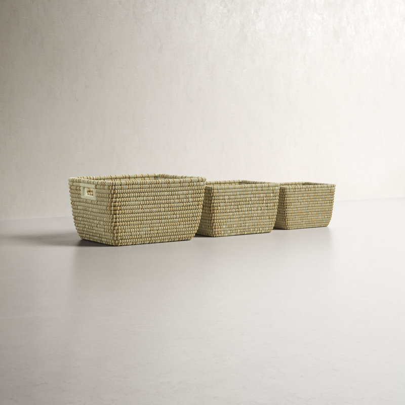 Webb Handmade Coastal Seagrass Basket With Handles - Set of 3
