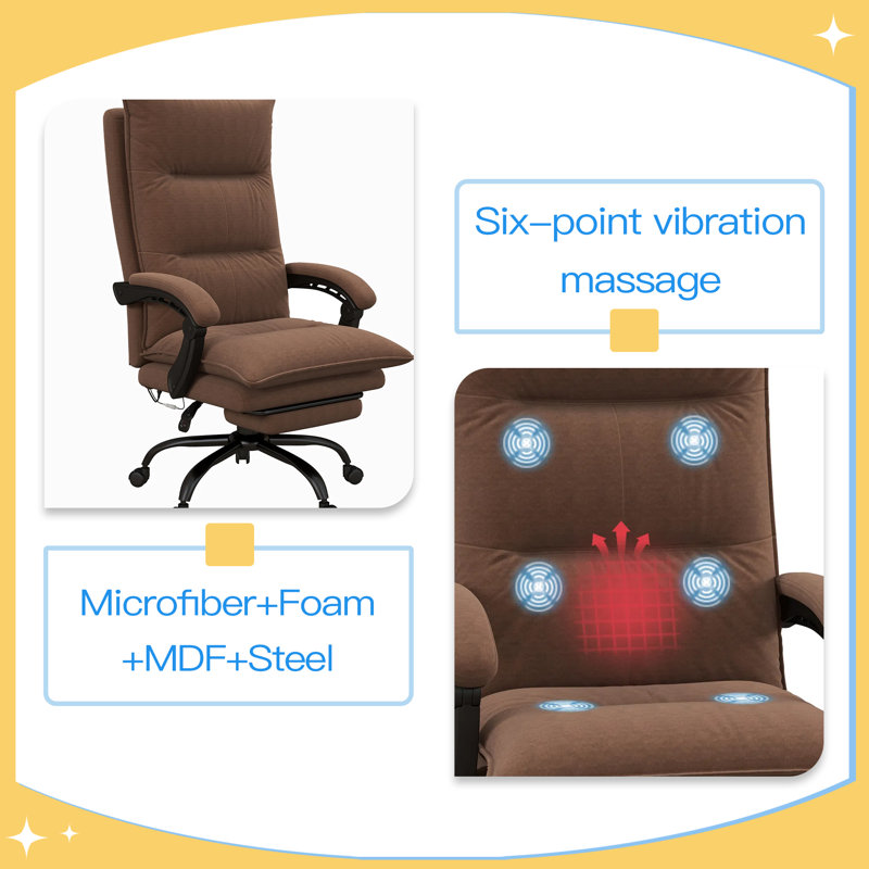 Heated and Massage Office Chair with 6 Vibration Points Reclining Chair with Footrest Armrest and Padding, Brown