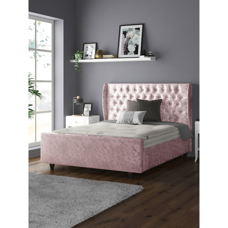 Barthel Upholstered Bed, Pink, Double (4'6)