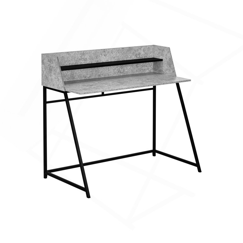 Computer Desk, Home Office, Laptop, Storage Shelves, 48"L, Work, Grey Stone Look Laminate, Black Metal, Contemporary, Gray