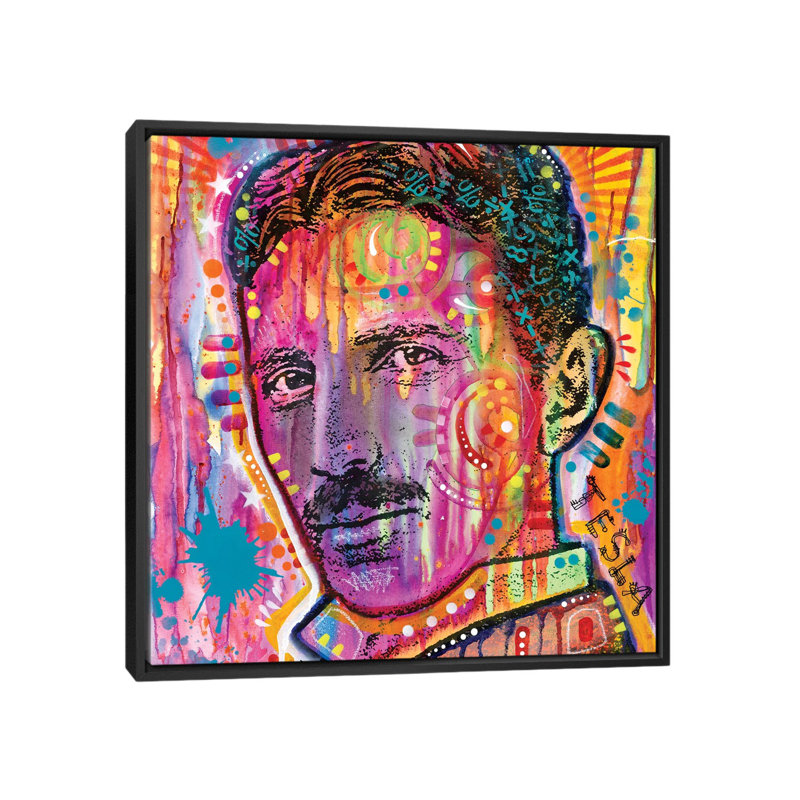 « tesla », impression sur toile, H 18 po x l 18 po x P 1,5 po, Toile avec cadre noir, Pas de tapis