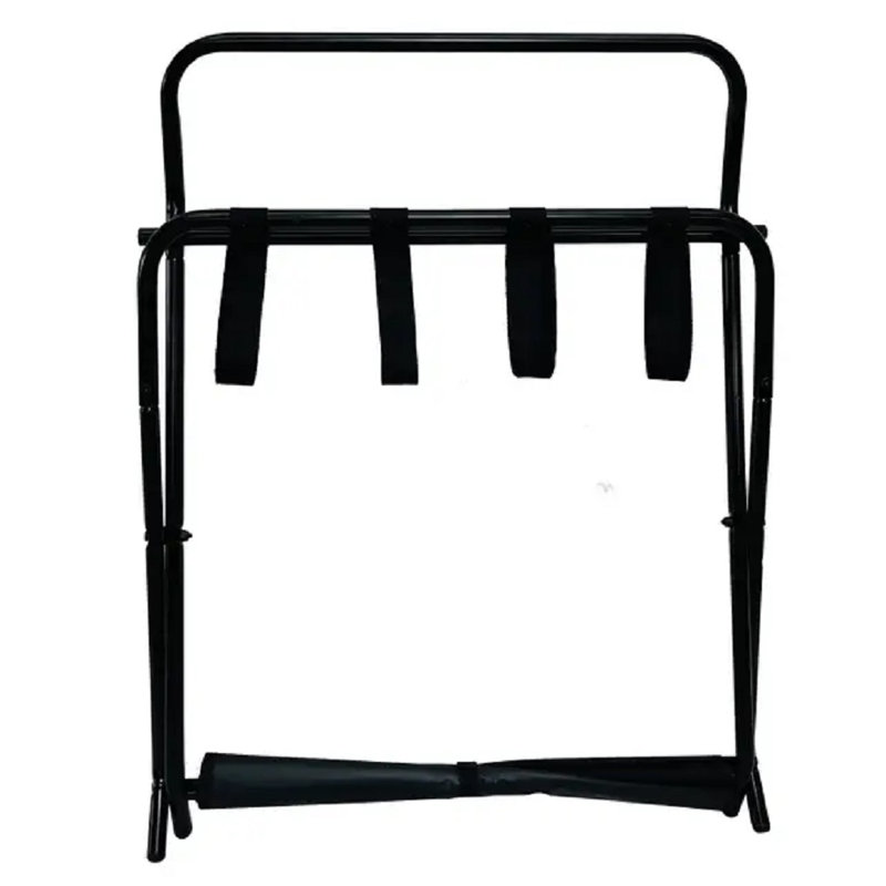 Black Metal Folding Luggage Rack with Fabric Shelf