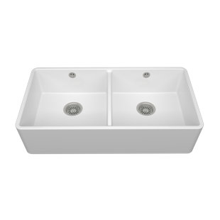 Terralife 480mm W Double Bowl Ceramic Farmhouse / Apron Kitchen Sink
