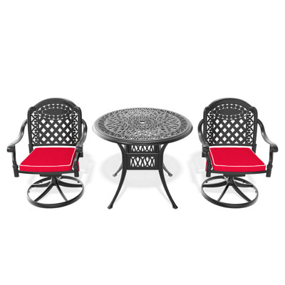 Repas en fonte d'aluminium, chaises pivotantes et table ronde de 35,43 po, coussin de siège confortable présenté à l'extérieur et protégé, fourni
