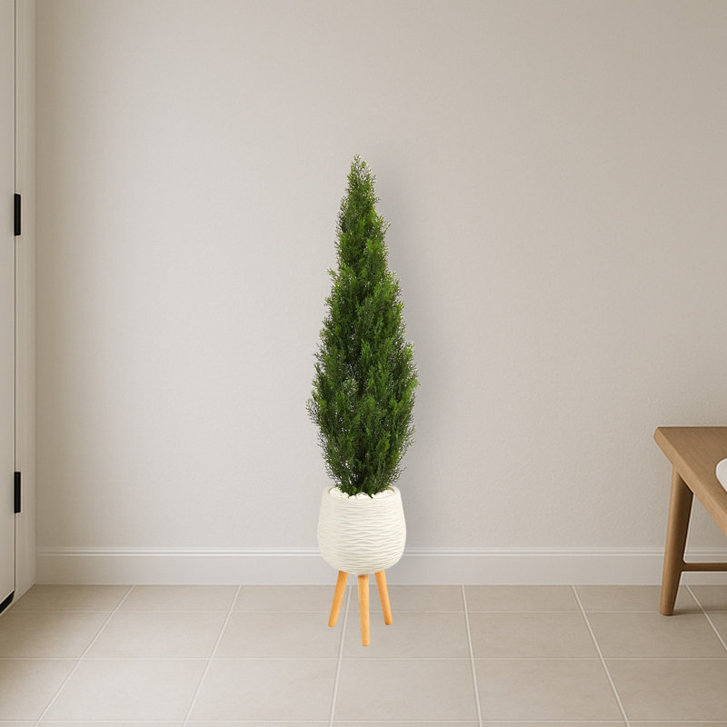 Cedar Artificial Tree in White Planter with Stand