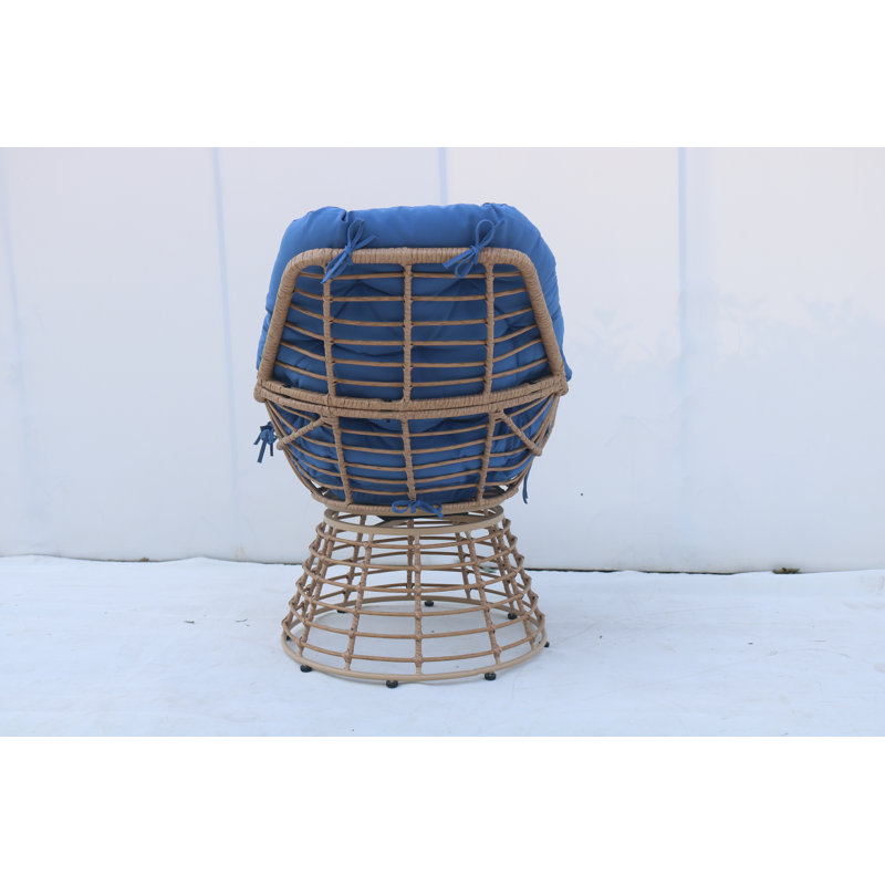 3 Piece Patio Bistro Rattan Swivel Chair&table Set With Cushions, Blue