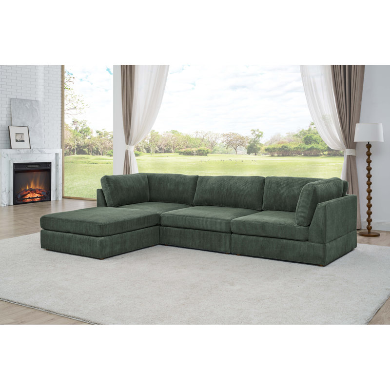 Canapé modulaire Brielee, Velours côtelé vert foncé